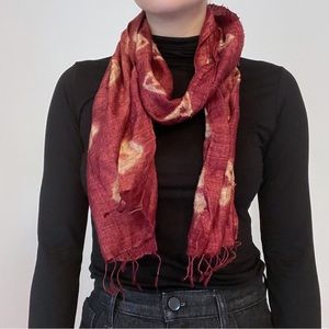 Hand dye silk scarf with fringe in rust color
